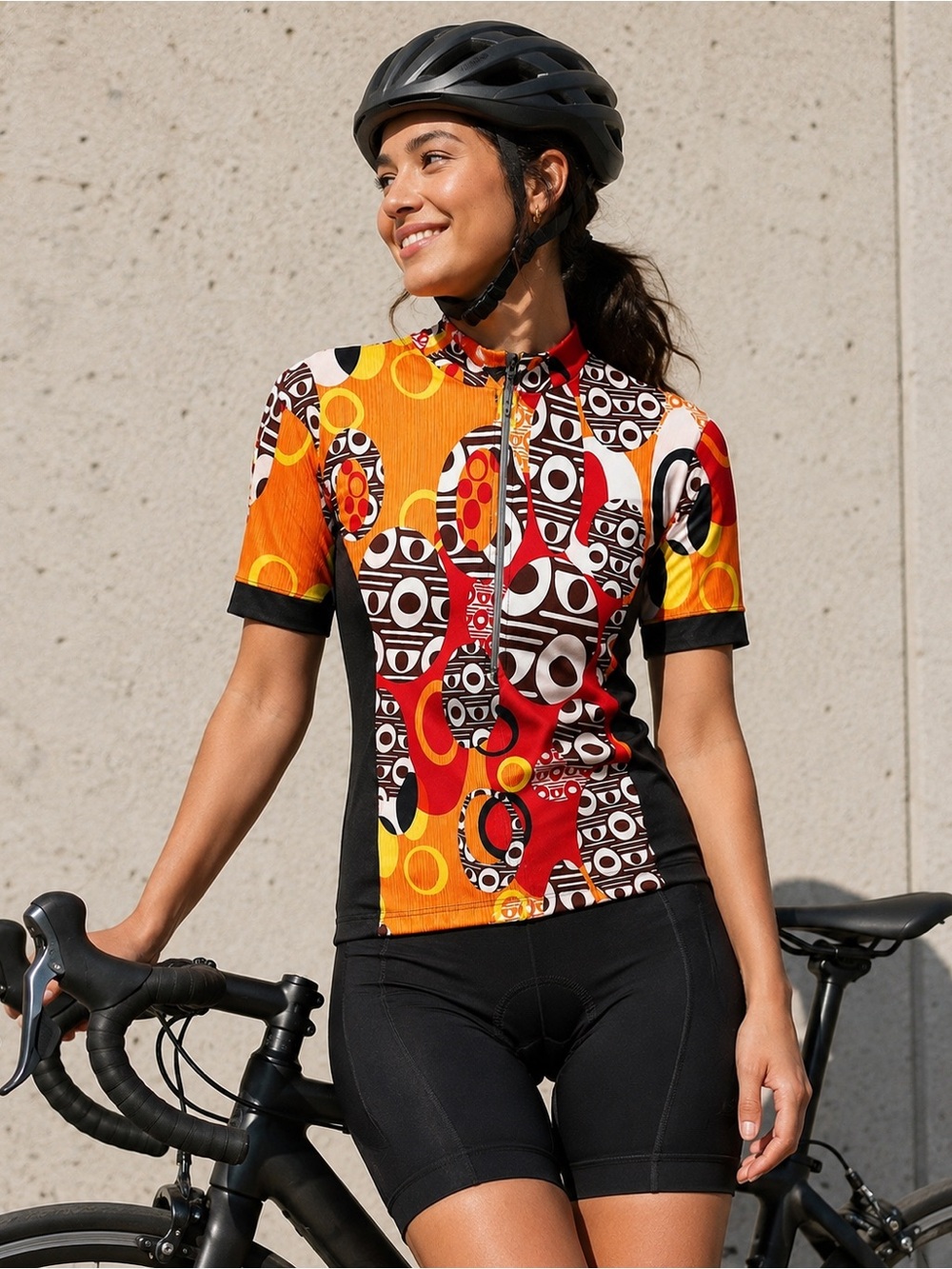 Sheila Moon Sahara Cycling Jersey Retro Geometric Print 1/4 Zip Made in SF Sz M